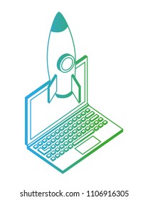 laptop computer with rocket isometric icon