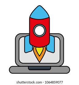 laptop computer with rocket start up