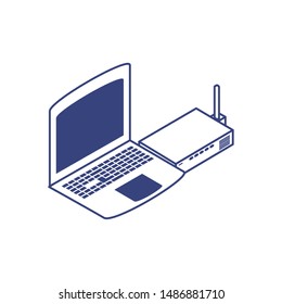 laptop computer with router technology icon