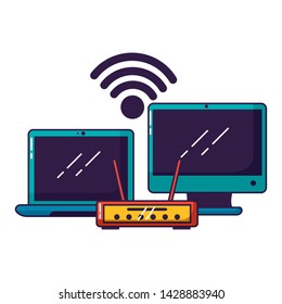 laptop computer router wifi free connection vector illustration