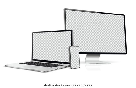 Laptop with computer screen and mobile phone mockup. Set technology devices with empty display