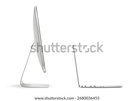 Laptop and computer screen mockup side view