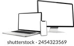 Laptop with computer screen and modern smartphone mockup