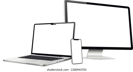 Laptop with computer screen and modern smartphone mockup