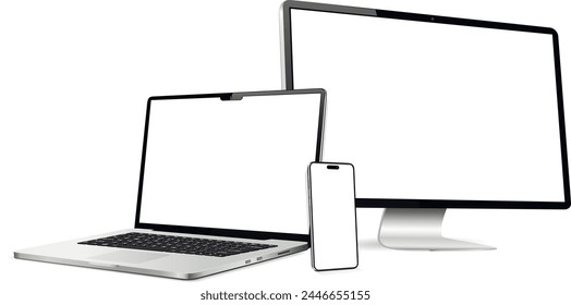 Laptop with computer screen and modern smartphone mockup