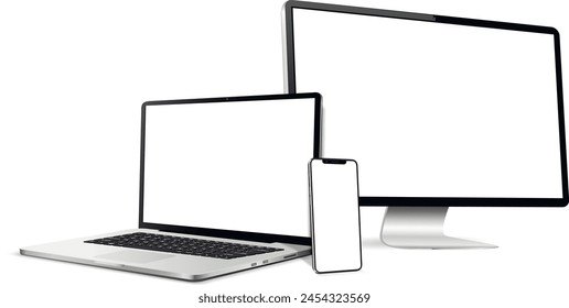 Laptop with computer screen and modern smartphone mockup