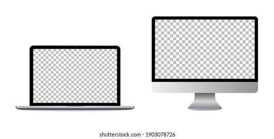 Laptop And Computer Screen, On A White Background. Realistic Design.