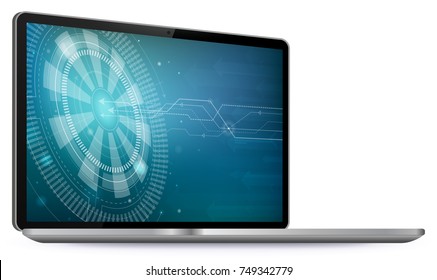 Laptop Computer Screen With Technology Wallpaper Vector Illustration isolated on white.
