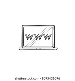 Laptop computer screen with web browser window hand drawn outline doodle icon. Internet website concept vector sketch illustration for print, web, mobile and infographics isolated on white background.