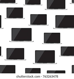Laptop computer seamless pattern background. Business flat vector illustration. Realistic device sign symbol pattern.