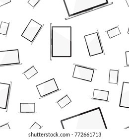 Laptop computer seamless pattern background. Business flat vector illustration. Realistic device sign symbol pattern.