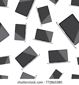 Laptop computer seamless pattern background. Business flat vector illustration. Realistic device sign symbol pattern.