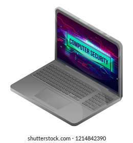 Laptop computer security icon. Isometric of laptop computer security vector icon for web design isolated on white background