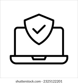 Laptop computer with security shield symbol. Data protection, internet security concept. vector illustration on white background