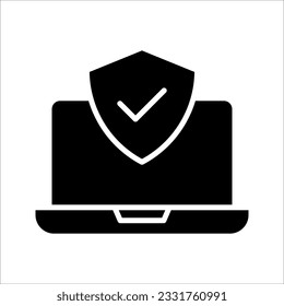 Laptop computer with security shield symbol. Data protection, internet security concept. vector illustration on white background