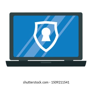 laptop computer with security shield vector illustration