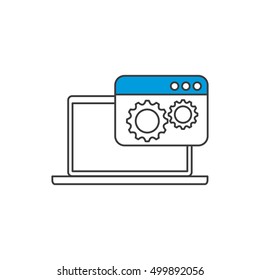 laptop computer with seo icon vector illustration design