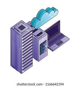 laptop computer with server data and cloud computing isometric