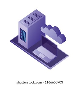 laptop computer with server data and cloud computing isometric
