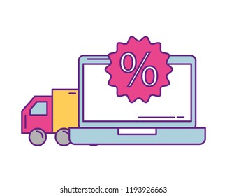 laptop computer with set icons