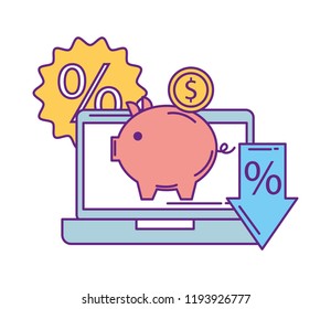 laptop computer with set icons