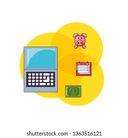 laptop computer with set icons