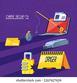 laptop computer with set icons cyber security
