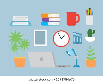 laptop computer with set icons of office vector illustration design