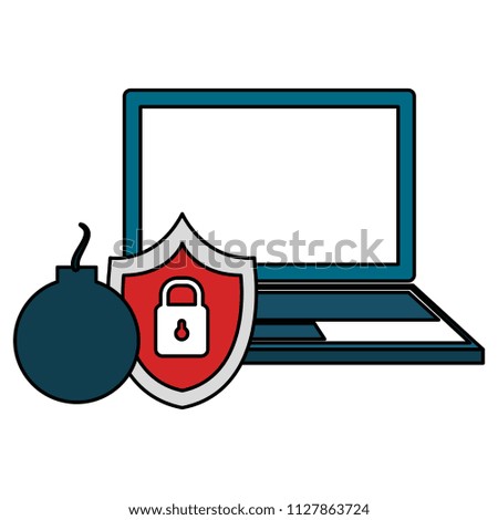 laptop computer with shield and bomb