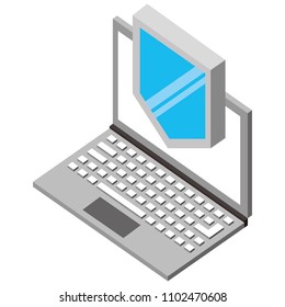 laptop computer with shield isometric icon