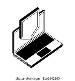 laptop computer with shield isometric icon