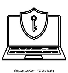laptop computer with shield and key