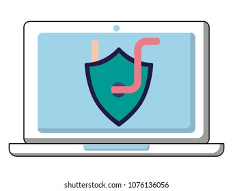 laptop computer with shield and worm virus