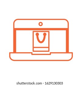 laptop computer with shopping bag ecommerce vector illustration design