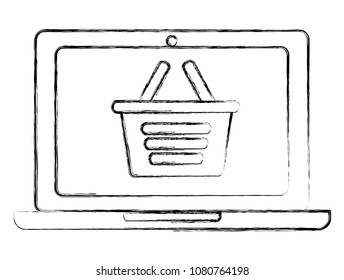 laptop computer with shopping basket