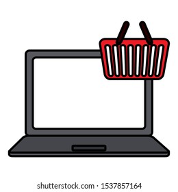 laptop computer with shopping basket vector illustration design