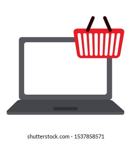 laptop computer with shopping basket vector illustration design