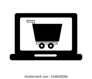 laptop computer with shopping cart