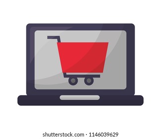 laptop computer with shopping cart