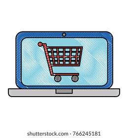 laptop computer with shopping cart