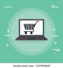 laptop computer with shopping cart vector illustration design
