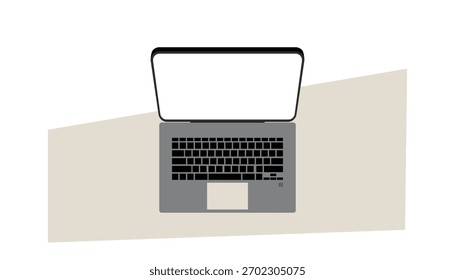 Notebook apresentando uma tela branca em branco e um vetor de layout de teclado QWERTY completo.