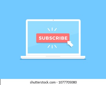 Laptop Computer Showing Subscribe Button Vector Flat Illustration