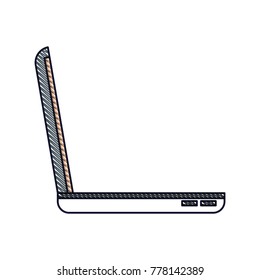 laptop computer side view in colored crayon silhouette