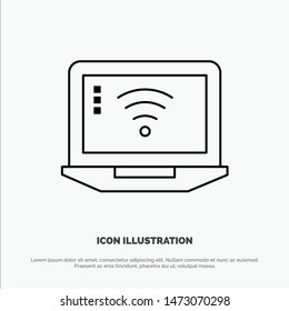 Laptop, Computer, Signal, Wifi Vector Line Icon