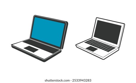 
Laptop computer silhouette vector illustration art design. laptop Computer icon vector flat design. Gaming laptop Computer. Realistic laptop mockup with blank screen isolated on white background.