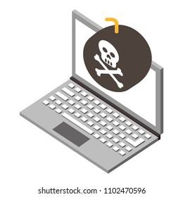 laptop computer with skull alert isometric