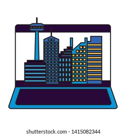 laptop computer smart city technology digital vector illustration