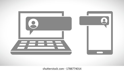 Laptop Computer And Smartphone Chat Box Concept Icon