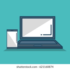 laptop computer with smartphone isolated icon